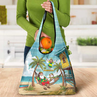Jamaica Christmas Grocery Bag with Rasta Santa Snowman Hammock Angel Palm Trees and Tropical Beach Design - Wonder Print Shop