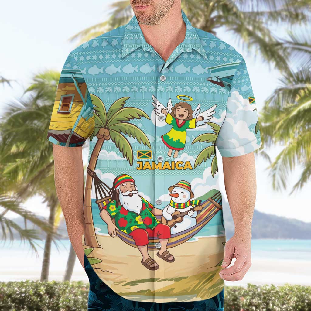 Jamaica Christmas Hawaiian Shirt with Rasta Santa Snowman Hammock Angel Palm Trees and Tropical Beach Design - Wonder Print Shop