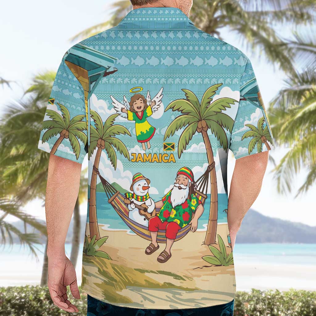 Jamaica Christmas Hawaiian Shirt with Rasta Santa Snowman Hammock Angel Palm Trees and Tropical Beach Design - Wonder Print Shop
