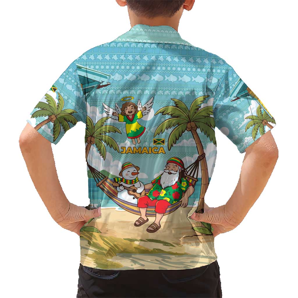 Jamaica Christmas Hawaiian Shirt with Rasta Santa Snowman Hammock Angel Palm Trees and Tropical Beach Design - Wonder Print Shop
