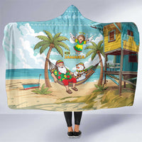 Jamaica Christmas Hooded Blanket with Rasta Santa Snowman Hammock Angel Palm Trees and Tropical Beach Design - Wonder Print Shop