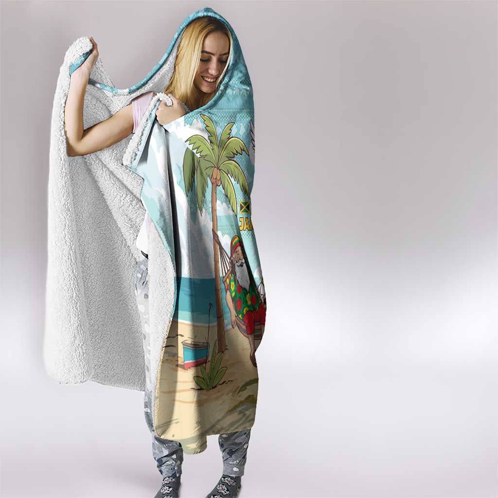 Jamaica Christmas Hooded Blanket with Rasta Santa Snowman Hammock Angel Palm Trees and Tropical Beach Design - Wonder Print Shop