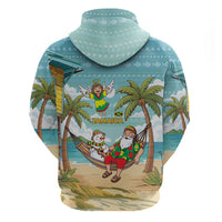 Jamaica Christmas Hoodie with Rasta Santa Snowman Hammock Angel Palm Trees and Tropical Beach Design - Wonder Print Shop