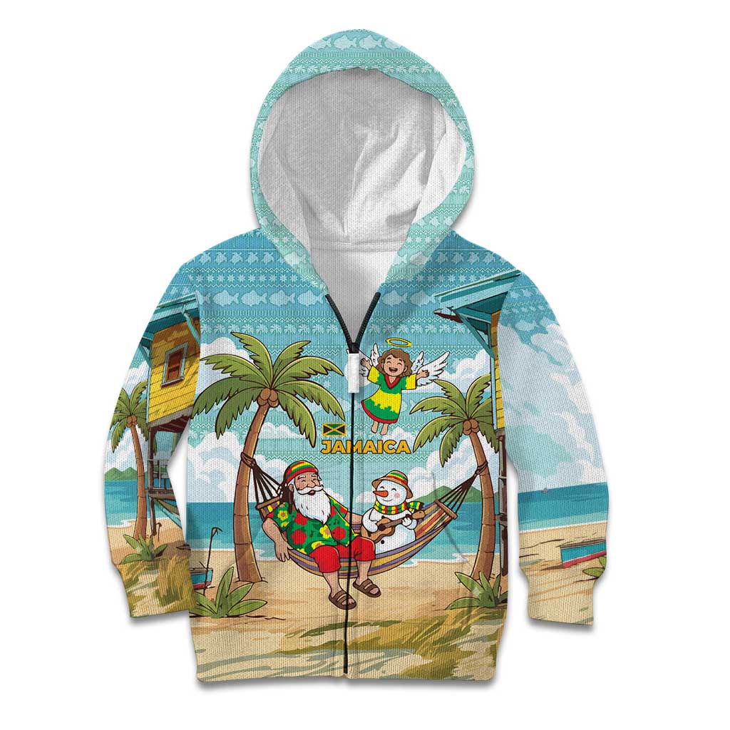 Jamaica Christmas Kid Hoodie with Rasta Santa Snowman Hammock Angel Palm Trees and Tropical Beach Design - Wonder Print Shop