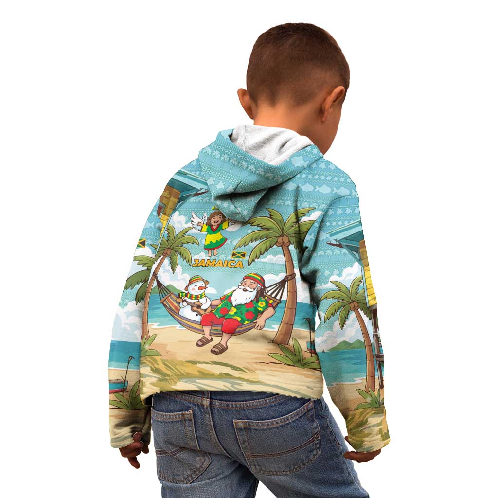 Jamaica Christmas Kid Hoodie with Rasta Santa Snowman Hammock Angel Palm Trees and Tropical Beach Design - Wonder Print Shop