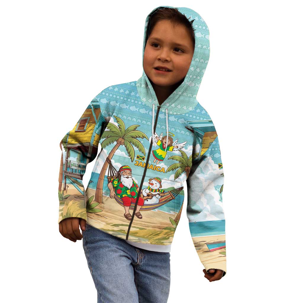 Jamaica Christmas Kid Hoodie with Rasta Santa Snowman Hammock Angel Palm Trees and Tropical Beach Design - Wonder Print Shop