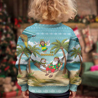 Jamaica Christmas Kid Ugly Christmas Sweater with Rasta Santa Snowman Hammock Angel Palm Trees and Tropical Beach Design - Wonder Print Shop