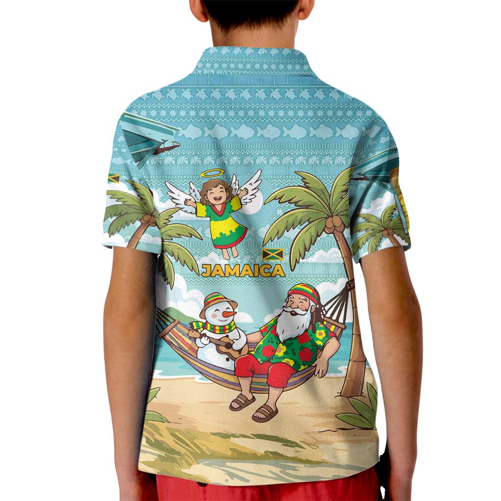 Jamaica Christmas Kid Polo Shirt with Rasta Santa Snowman Hammock Angel Palm Trees and Tropical Beach Design - Wonder Print Shop