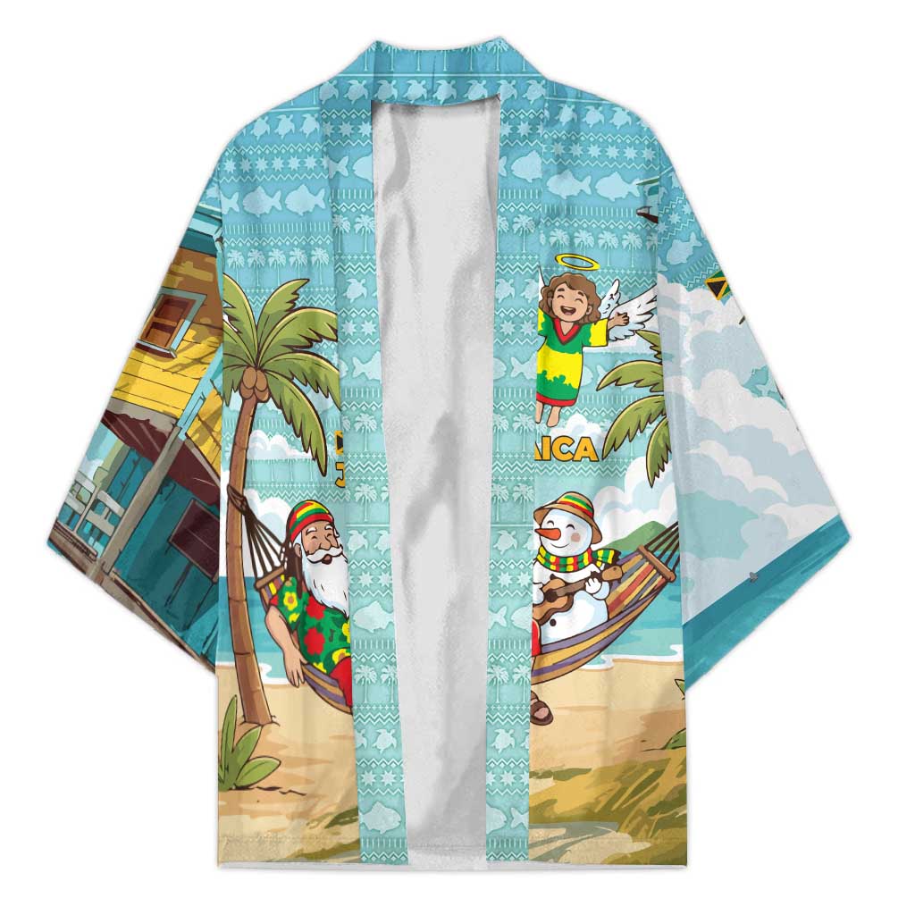 Jamaica Christmas Kimono with Rasta Santa Snowman Hammock Angel Palm Trees and Tropical Beach Design - Wonder Print Shop
