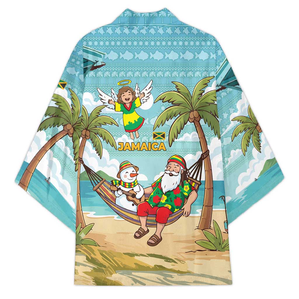 Jamaica Christmas Kimono with Rasta Santa Snowman Hammock Angel Palm Trees and Tropical Beach Design - Wonder Print Shop