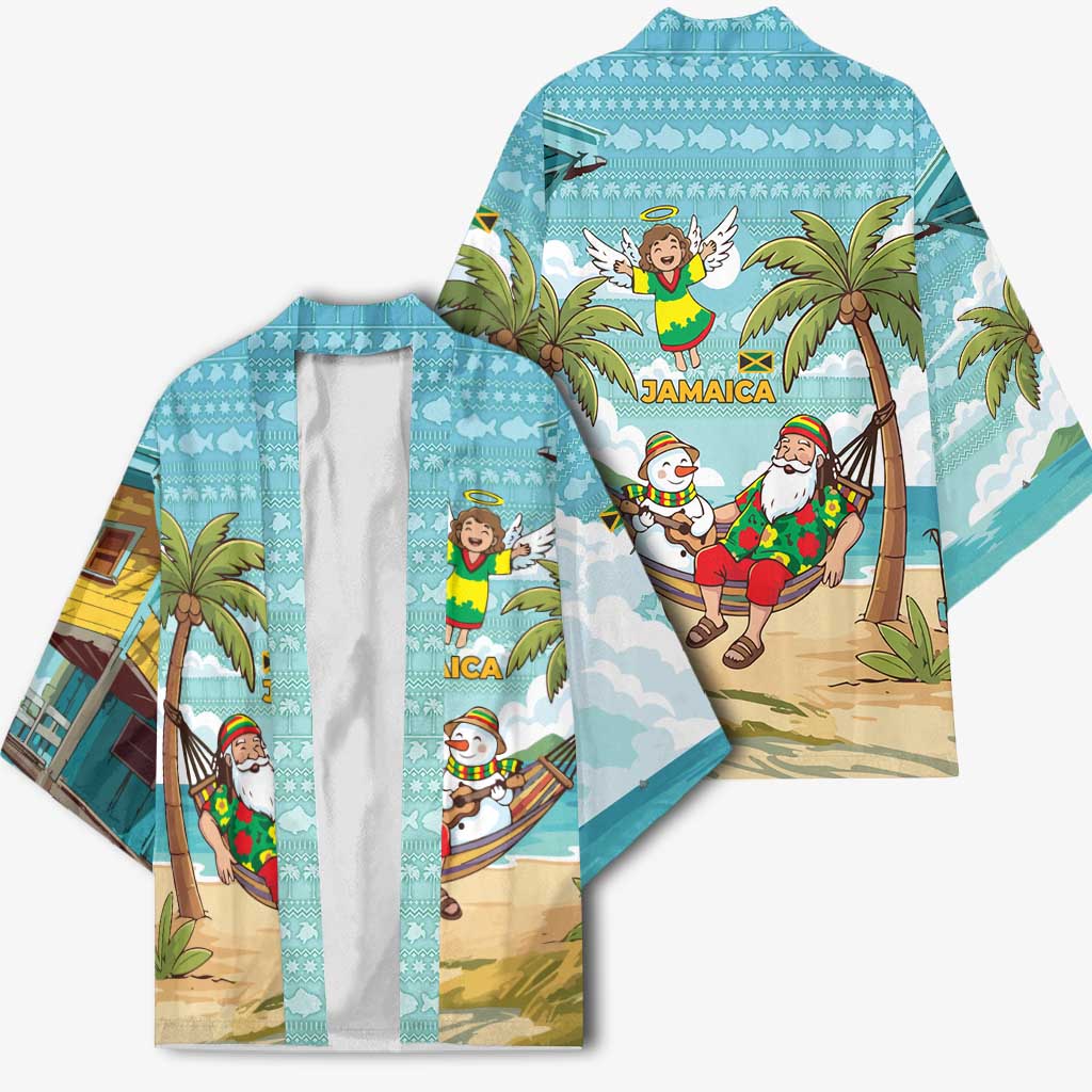 Jamaica Christmas Kimono with Rasta Santa Snowman Hammock Angel Palm Trees and Tropical Beach Design - Wonder Print Shop