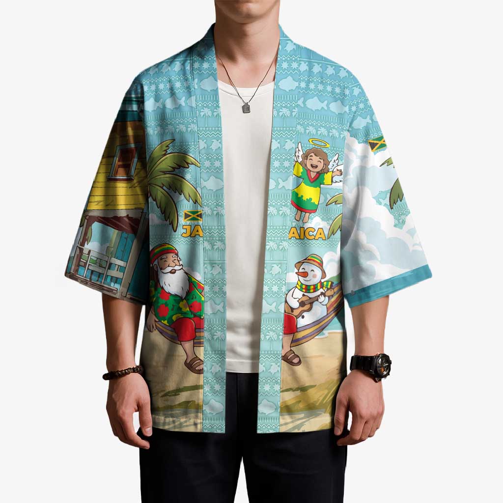 Jamaica Christmas Kimono with Rasta Santa Snowman Hammock Angel Palm Trees and Tropical Beach Design - Wonder Print Shop
