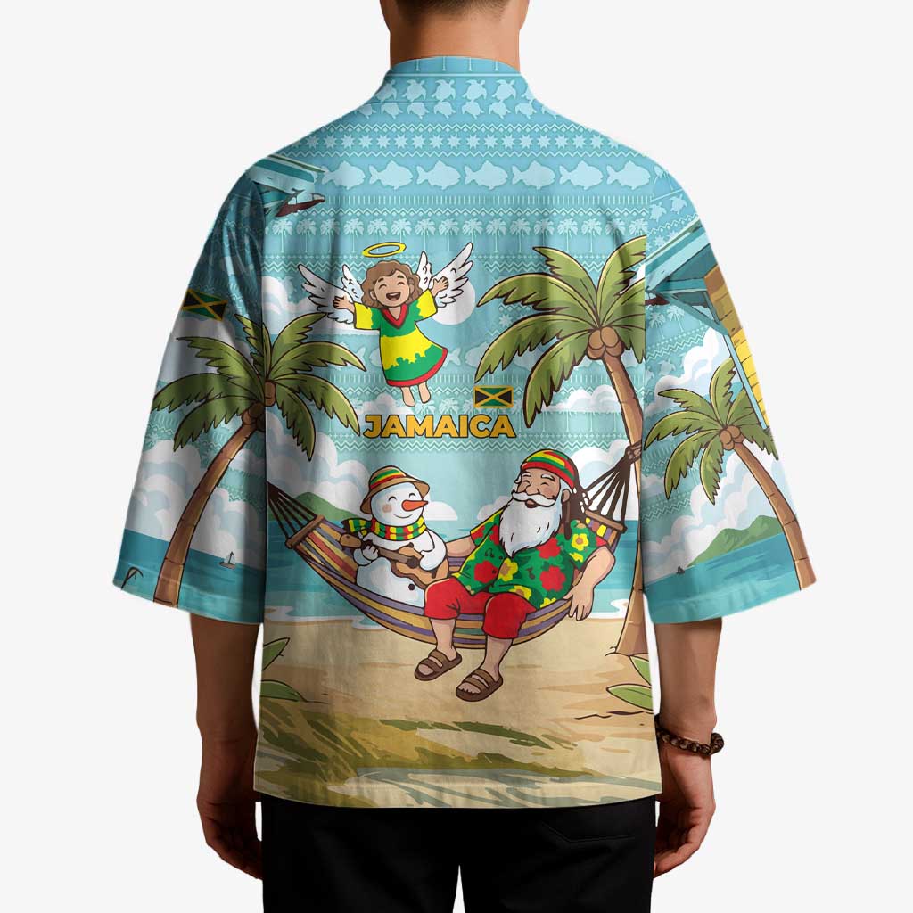 Jamaica Christmas Kimono with Rasta Santa Snowman Hammock Angel Palm Trees and Tropical Beach Design - Wonder Print Shop