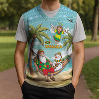 Jamaica Christmas Knitted V-Neck Vest with Rasta Santa Snowman Hammock Angel Palm Trees and Tropical Beach Design - Wonder Print Shop