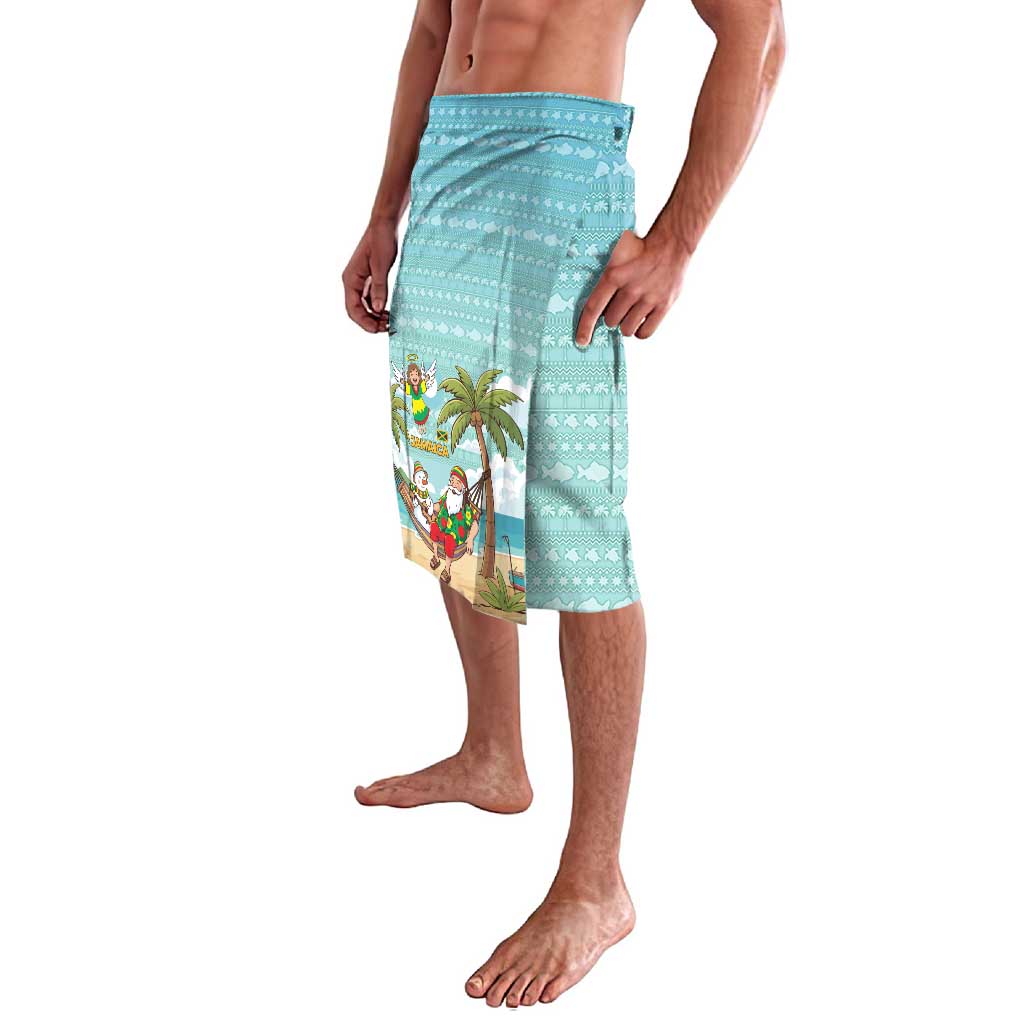 Jamaica Christmas Lavalava with Rasta Santa Snowman Hammock Angel Palm Trees and Tropical Beach Design - Wonder Print Shop