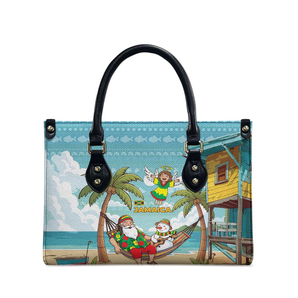Jamaica Christmas Leather Bag with Rasta Santa Snowman Hammock Angel Palm Trees and Tropical Beach Design - Wonder Print Shop