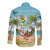 Jamaica Christmas Long Sleeve Button Shirt with Rasta Santa Snowman Hammock Angel Palm Trees and Tropical Beach Design - Wonder Print Shop