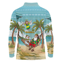 Jamaica Christmas Long Sleeve Polo Shirt with Rasta Santa Snowman Hammock Angel Palm Trees and Tropical Beach Design - Wonder Print Shop