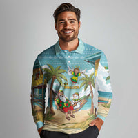 Jamaica Christmas Long Sleeve Polo Shirt with Rasta Santa Snowman Hammock Angel Palm Trees and Tropical Beach Design - Wonder Print Shop