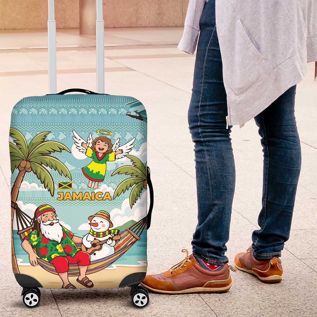 Jamaica Christmas Luggage Cover with Rasta Santa Snowman Hammock Angel Palm Trees and Tropical Beach Design - Wonder Print Shop