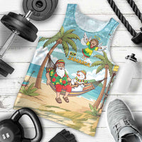 Jamaica Christmas Men Tank Top with Rasta Santa Snowman Hammock Angel Palm Trees and Tropical Beach Design - Wonder Print Shop
