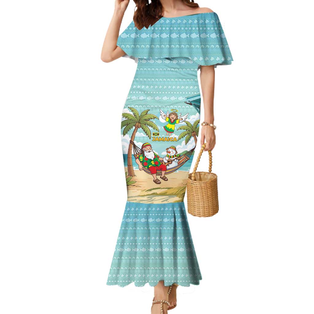 Jamaica Christmas Mermaid Dress with Rasta Santa Snowman Hammock Angel Palm Trees and Tropical Beach Design - Wonder Print Shop