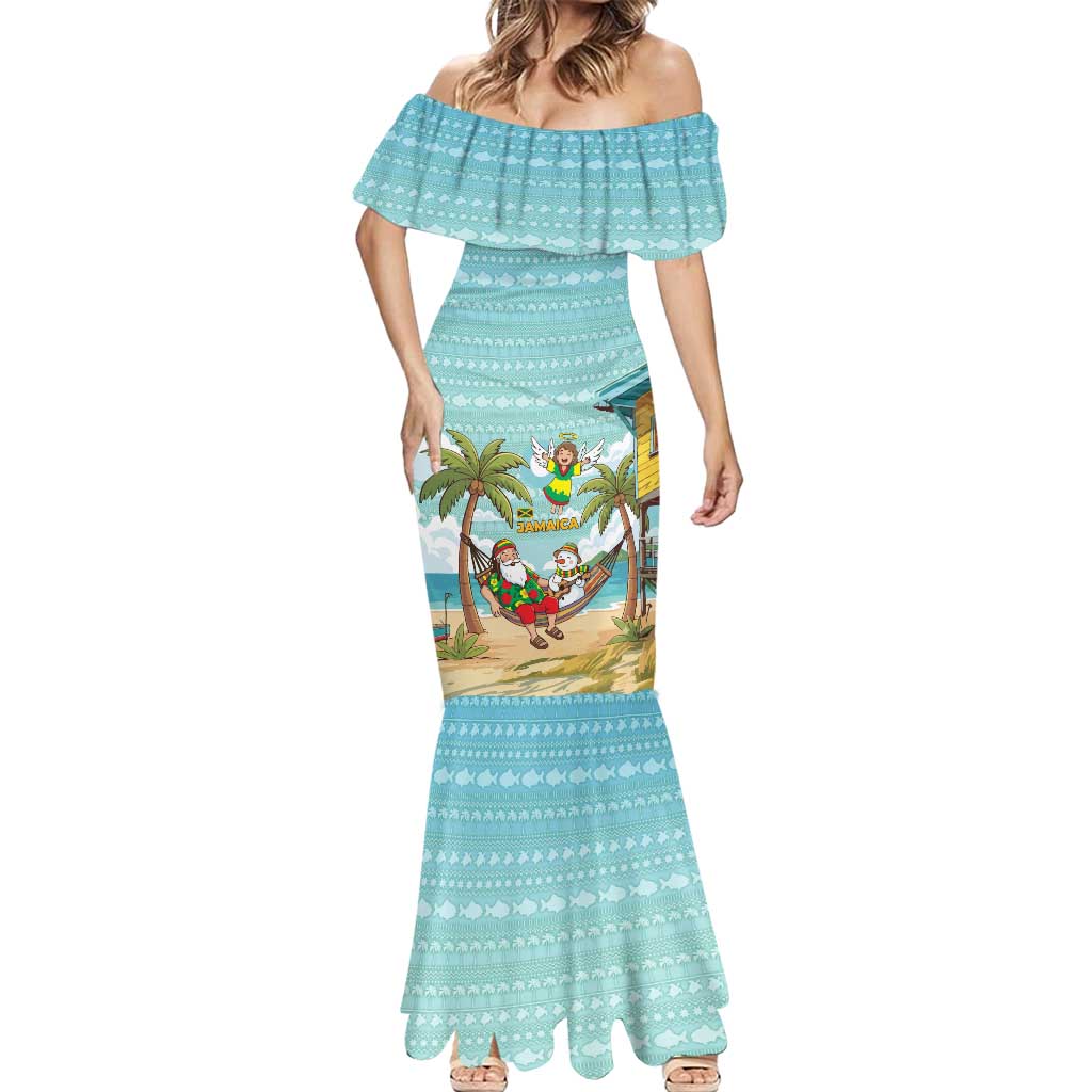 Jamaica Christmas Mermaid Dress with Rasta Santa Snowman Hammock Angel Palm Trees and Tropical Beach Design - Wonder Print Shop