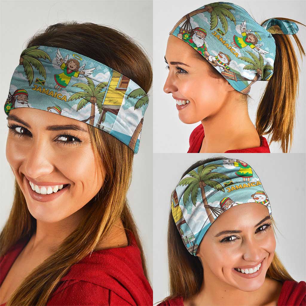 Jamaica Christmas Neck Gaiter with Rasta Santa Snowman Hammock Angel Palm Trees and Tropical Beach Design - Wonder Print Shop