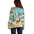 Jamaica Christmas Off Shoulder Sweater with Rasta Santa Snowman Hammock Angel Palm Trees and Tropical Beach Design - Wonder Print Shop