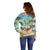 Jamaica Christmas Off Shoulder Sweater with Rasta Santa Snowman Hammock Angel Palm Trees and Tropical Beach Design - Wonder Print Shop
