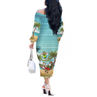 Jamaica Christmas Off The Shoulder Long Sleeve Dress with Rasta Santa Snowman Hammock Angel Palm Trees and Tropical Beach Design - Wonder Print Shop