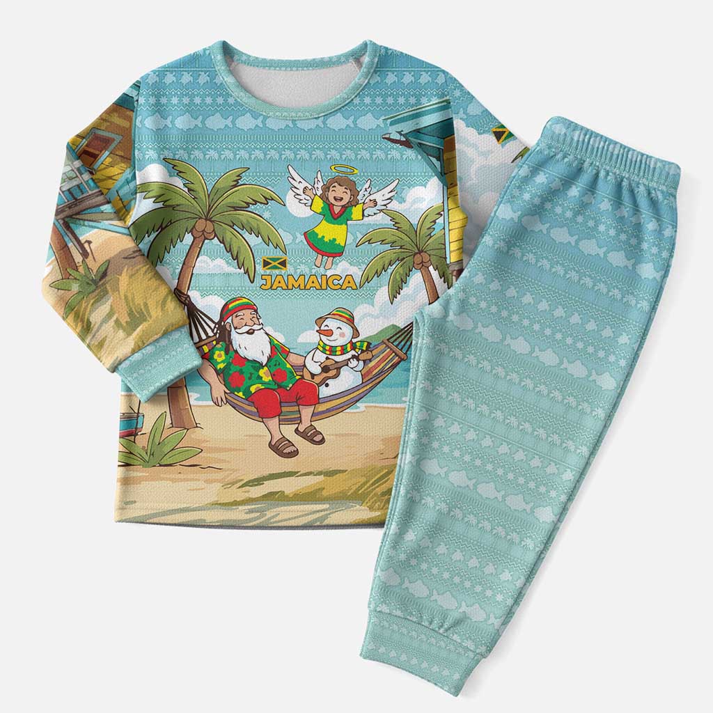 Jamaica Christmas Pajama Set with Rasta Santa Snowman Hammock Angel Palm Trees and Tropical Beach Design - Wonder Print Shop
