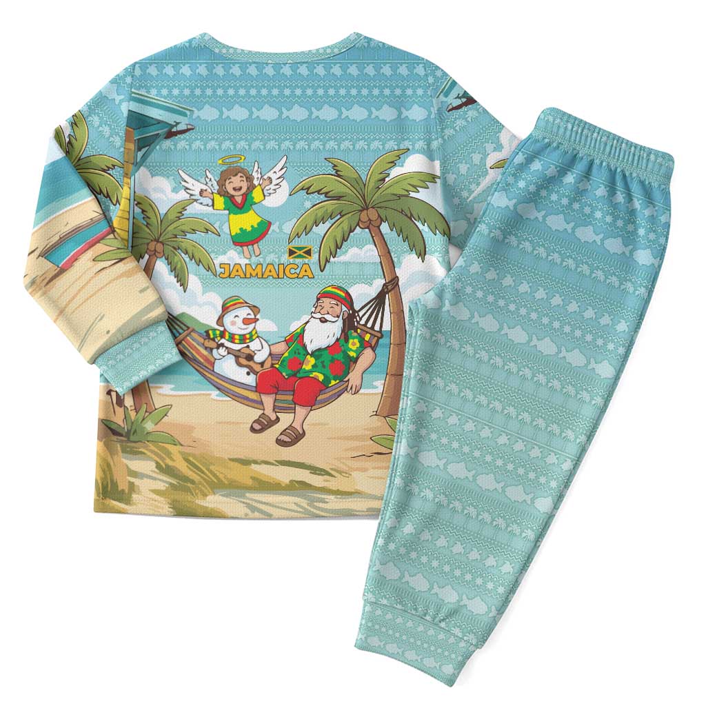 Jamaica Christmas Pajama Set with Rasta Santa Snowman Hammock Angel Palm Trees and Tropical Beach Design - Wonder Print Shop