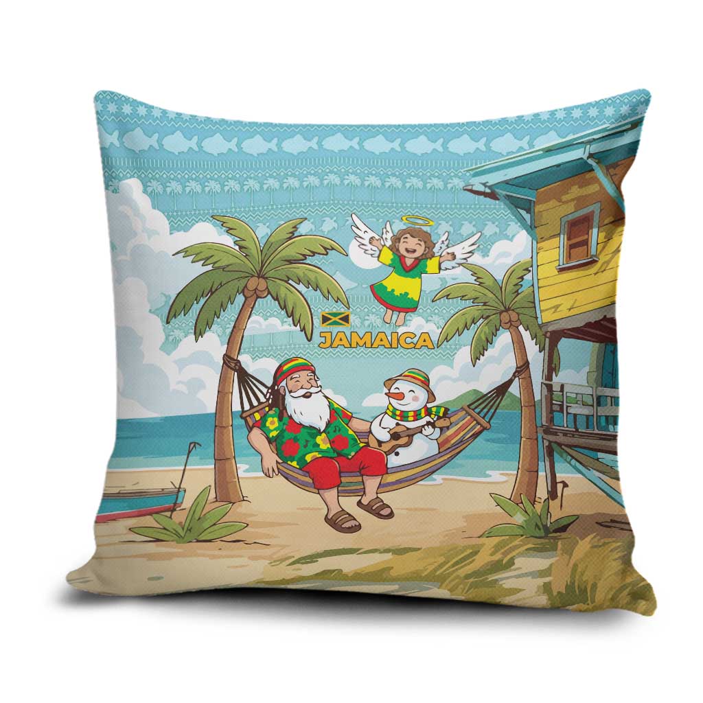 Jamaica Christmas Pillow Cover with Rasta Santa Snowman Hammock Angel Palm Trees and Tropical Beach Design - Wonder Print Shop