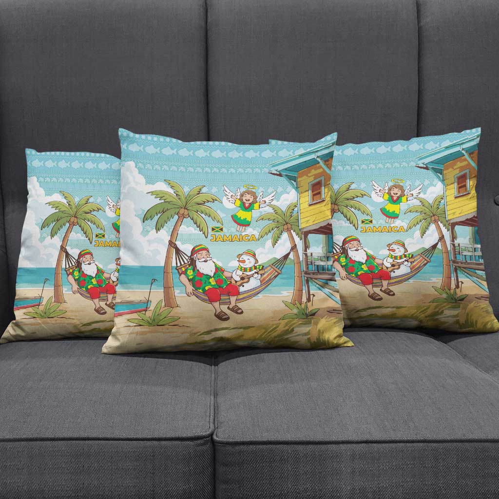 Jamaica Christmas Pillow Cover with Rasta Santa Snowman Hammock Angel Palm Trees and Tropical Beach Design - Wonder Print Shop