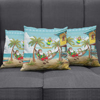 Jamaica Christmas Pillow Cover with Rasta Santa Snowman Hammock Angel Palm Trees and Tropical Beach Design - Wonder Print Shop