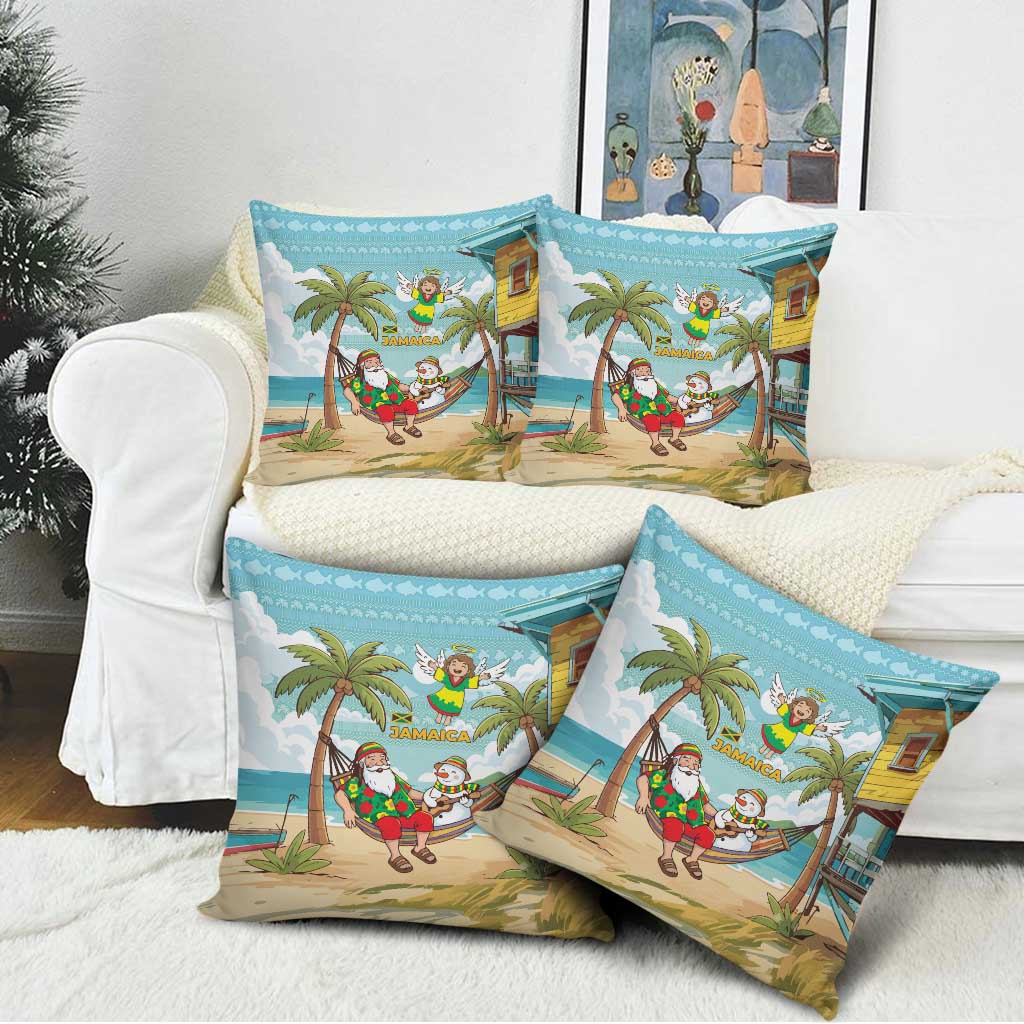 Jamaica Christmas Pillow Cover with Rasta Santa Snowman Hammock Angel Palm Trees and Tropical Beach Design - Wonder Print Shop