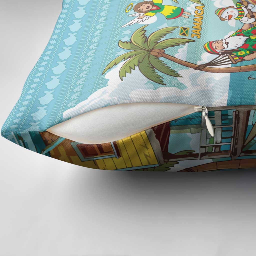 Jamaica Christmas Pillow Cover with Rasta Santa Snowman Hammock Angel Palm Trees and Tropical Beach Design - Wonder Print Shop