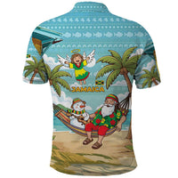 Jamaica Christmas Polo Shirt with Rasta Santa Snowman Hammock Angel Palm Trees and Tropical Beach Design - Wonder Print Shop