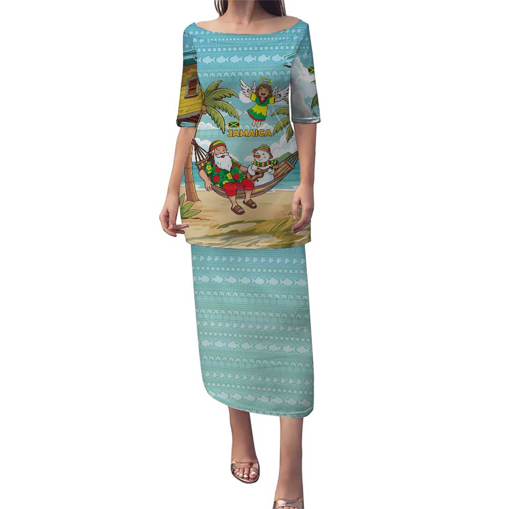 Jamaica Christmas Puletasi with Rasta Santa Snowman Hammock Angel Palm Trees and Tropical Beach Design - Wonder Print Shop