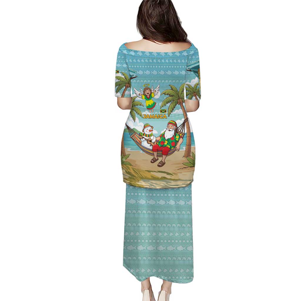Jamaica Christmas Puletasi with Rasta Santa Snowman Hammock Angel Palm Trees and Tropical Beach Design - Wonder Print Shop