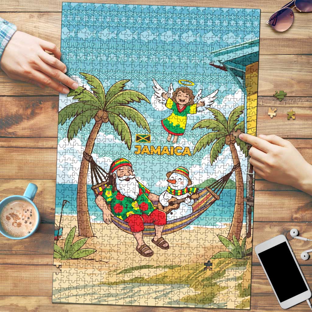 Jamaica Christmas Puzzle with Rasta Santa Snowman Hammock Angel Palm Trees and Tropical Beach Design - Wonder Print Shop