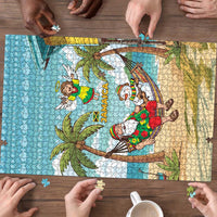 Jamaica Christmas Puzzle with Rasta Santa Snowman Hammock Angel Palm Trees and Tropical Beach Design - Wonder Print Shop