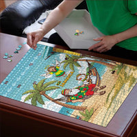 Jamaica Christmas Puzzle with Rasta Santa Snowman Hammock Angel Palm Trees and Tropical Beach Design - Wonder Print Shop