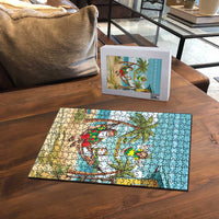 Jamaica Christmas Puzzle with Rasta Santa Snowman Hammock Angel Palm Trees and Tropical Beach Design - Wonder Print Shop