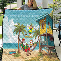 Jamaica Christmas Quilt with Rasta Santa Snowman Hammock Angel Palm Trees and Tropical Beach Design - Wonder Print Shop