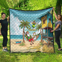 Jamaica Christmas Quilt with Rasta Santa Snowman Hammock Angel Palm Trees and Tropical Beach Design - Wonder Print Shop
