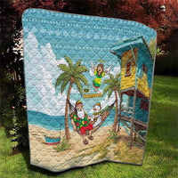 Jamaica Christmas Quilt with Rasta Santa Snowman Hammock Angel Palm Trees and Tropical Beach Design - Wonder Print Shop