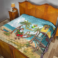 Jamaica Christmas Quilt with Rasta Santa Snowman Hammock Angel Palm Trees and Tropical Beach Design - Wonder Print Shop