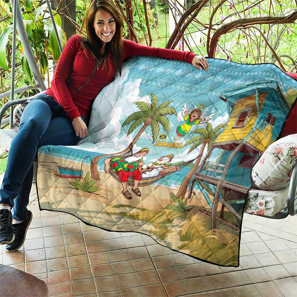 Jamaica Christmas Quilt with Rasta Santa Snowman Hammock Angel Palm Trees and Tropical Beach Design - Wonder Print Shop